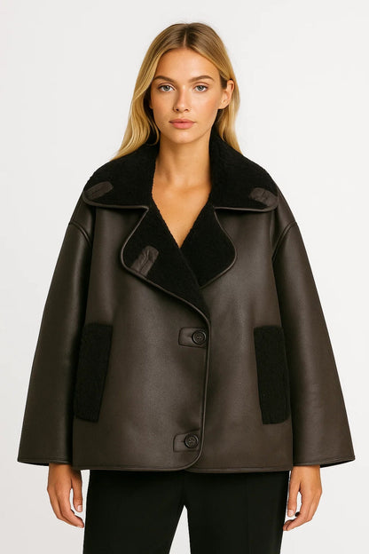 Damesjas | Boxy Model met Faux Shearling Afwerking | Warm en Modern voor Koude Dagen