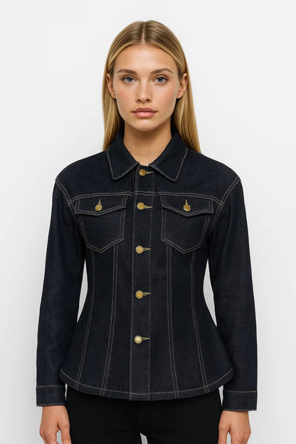 Damesjas | Getailleerd Denim Model met Gouden Knoopsluiting | Casual Chic voor Elk Seizoen