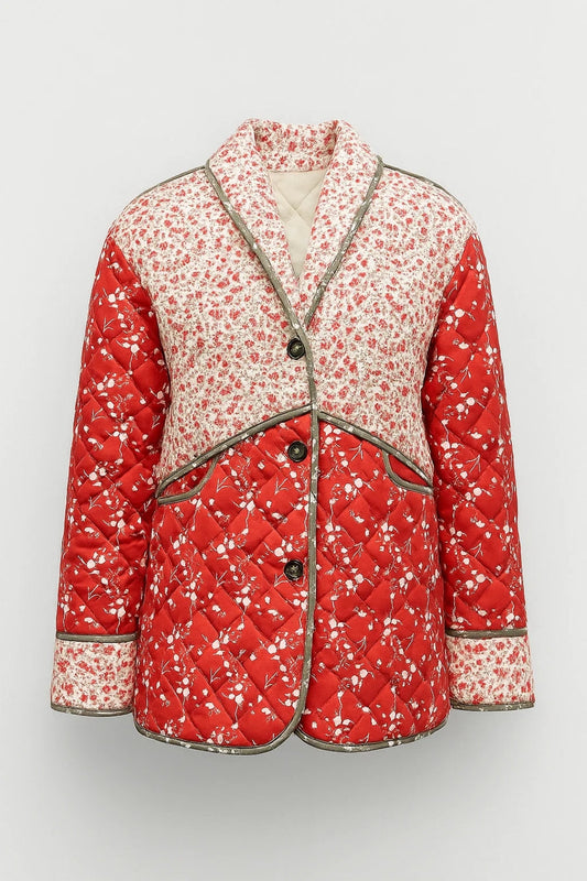 Damesjas | Gewatteerde Jas met Bloemenprint en Contrastdetails | Comfort en Karakter