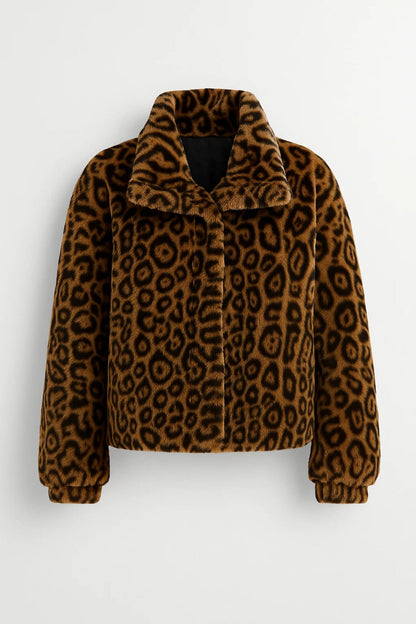 Damesjas | Korte Imitatiebont Jas met Dierenprint | Modieus en Warm