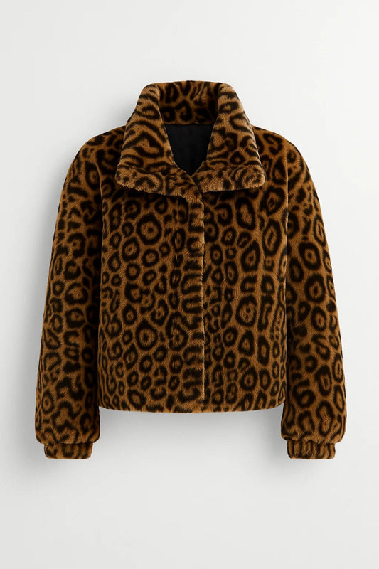 Damesjas | Korte Imitatiebont Jas met Dierenprint | Modieus en Warm