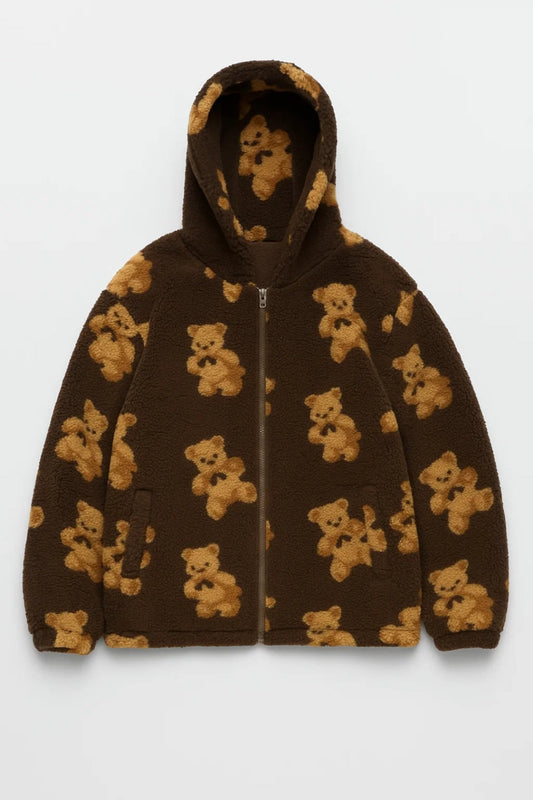 Damesjas | Zachte Fleece Jas met Capuchon en Speelse Print | Warm en Comfortabel