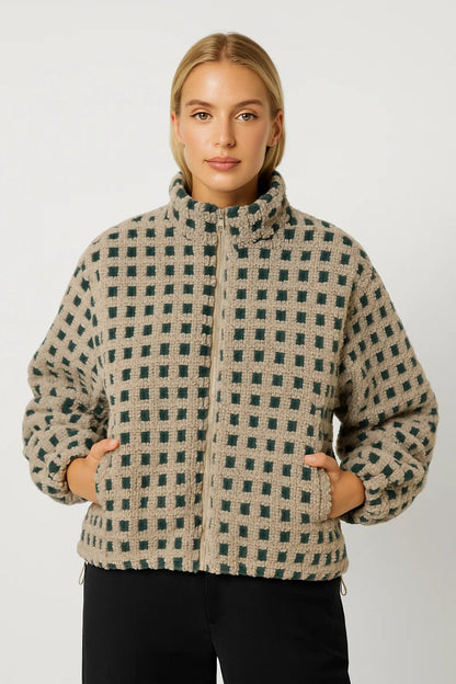 Damesjas | Zachte Teddystijl Jas met Ruitstructuur | Warm en Trendy
