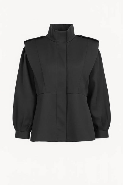 Damesjas met Hoge Kraag | Gestructureerd Silhouet en Verborgen Sluiting | Elegant en Modern