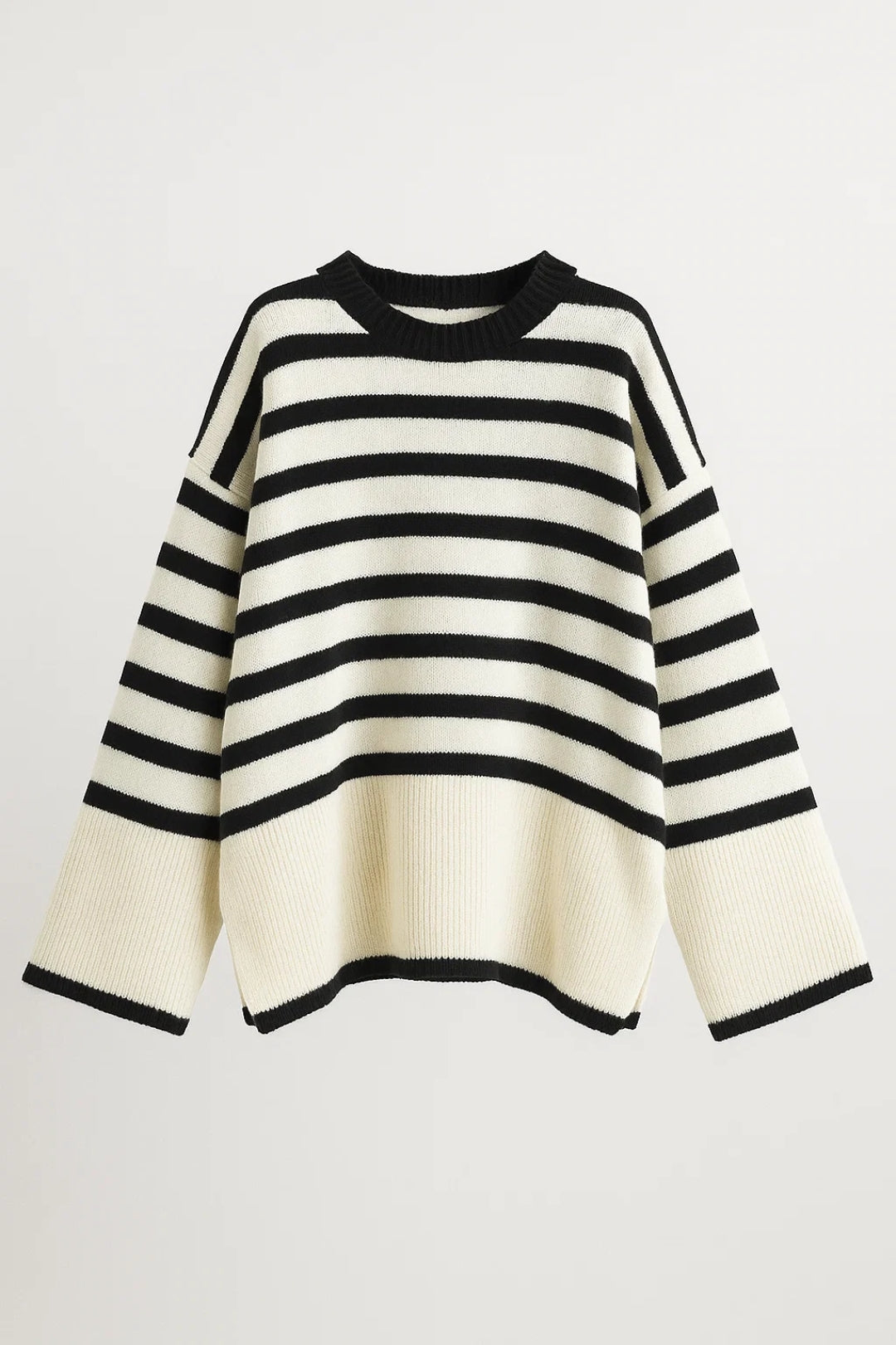 Damestrui | Gestreepte Trui met Ronde Hals en Verlaagde Schouders | Casual en Comfortabel