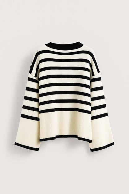 Damestrui | Gestreepte Trui met Ronde Hals en Verlaagde Schouders | Casual en Comfortabel