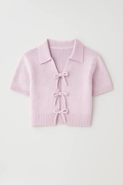 Damesvest | Korte Gebreide Pasvorm met Striksluiting | Speels en Vrouwelijk voor Lente en Herfst