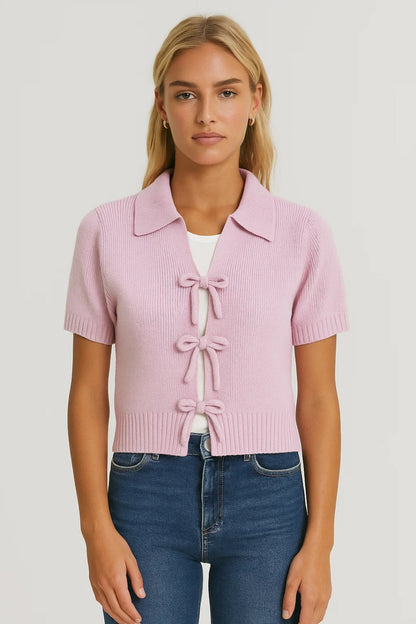 Damesvest | Korte Gebreide Pasvorm met Striksluiting | Speels en Vrouwelijk voor Lente en Herfst