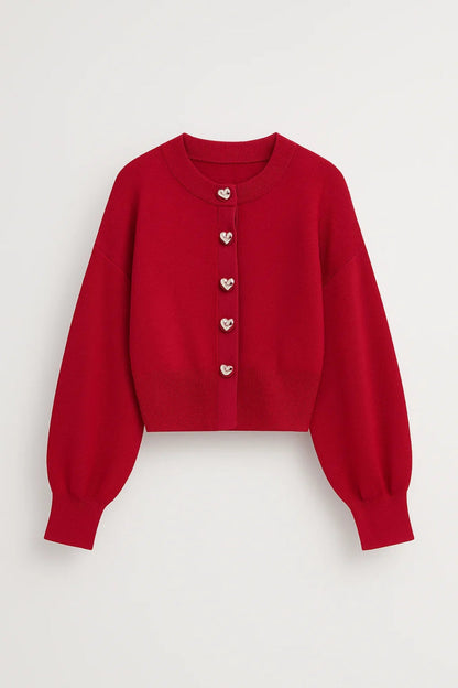 Damesvest met Hartknopen | Ronde Hals | Speels en Warm