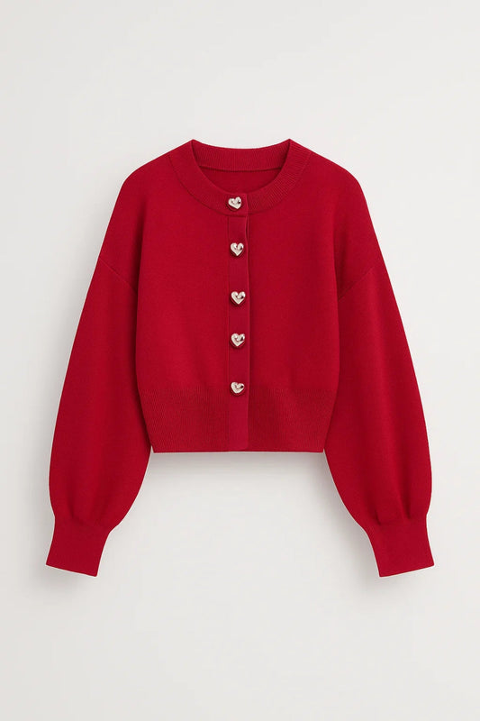 Damesvest met Hartknopen | Ronde Hals | Speels en Warm