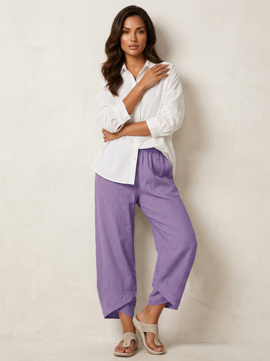 Demi - Casual Linnen Broek Dames Cropped met Ruime Pijp en Elastische Taille