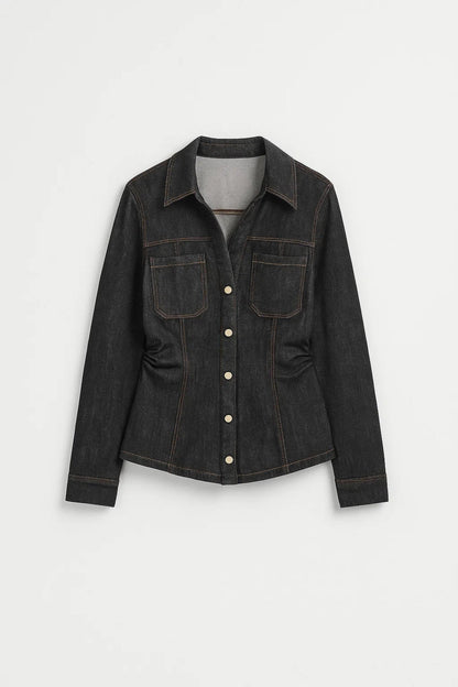 Denim Damespak | Getailleerd Jasje met Wijde Broek | Tijdloos en Elegant