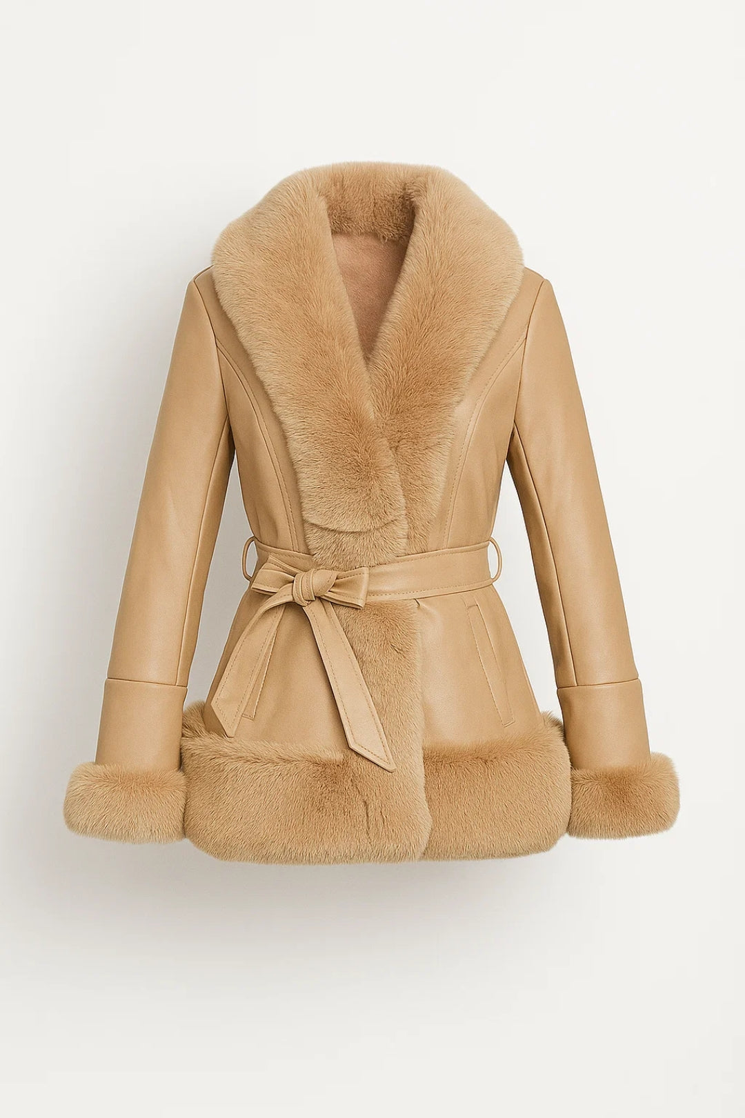 Elegante Damesjas | Getailleerd Model met Ceintuur | Warme Vachtlook Afwerking