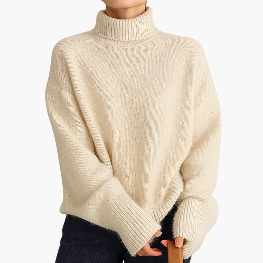 Eva - Coltrui dames oversized en warm gebreid met lange mouw en ribboord