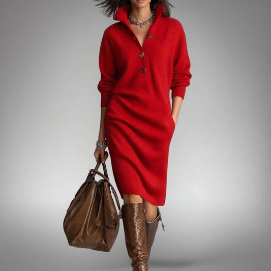 Eva - Dames Gebreide Midi Jurk Comfortabel voor Herfst en Winter