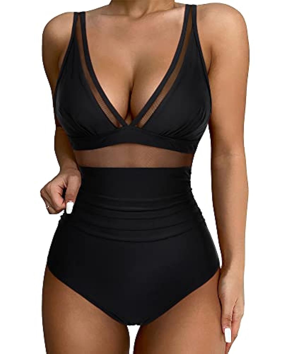 Eva - Elegante Badpak Dames met Diepe V-hals en Hoge Taille