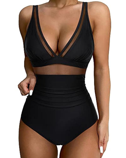 Eva - Elegante Badpak Dames met Diepe V-hals en Hoge Taille