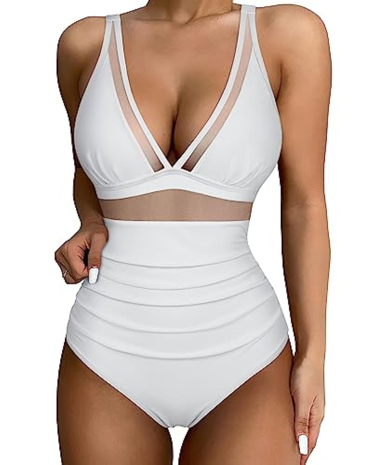 Eva - Elegante Badpak Dames met Diepe V-hals en Hoge Taille