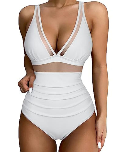 Eva - Elegante Badpak Dames met Diepe V-hals en Hoge Taille
