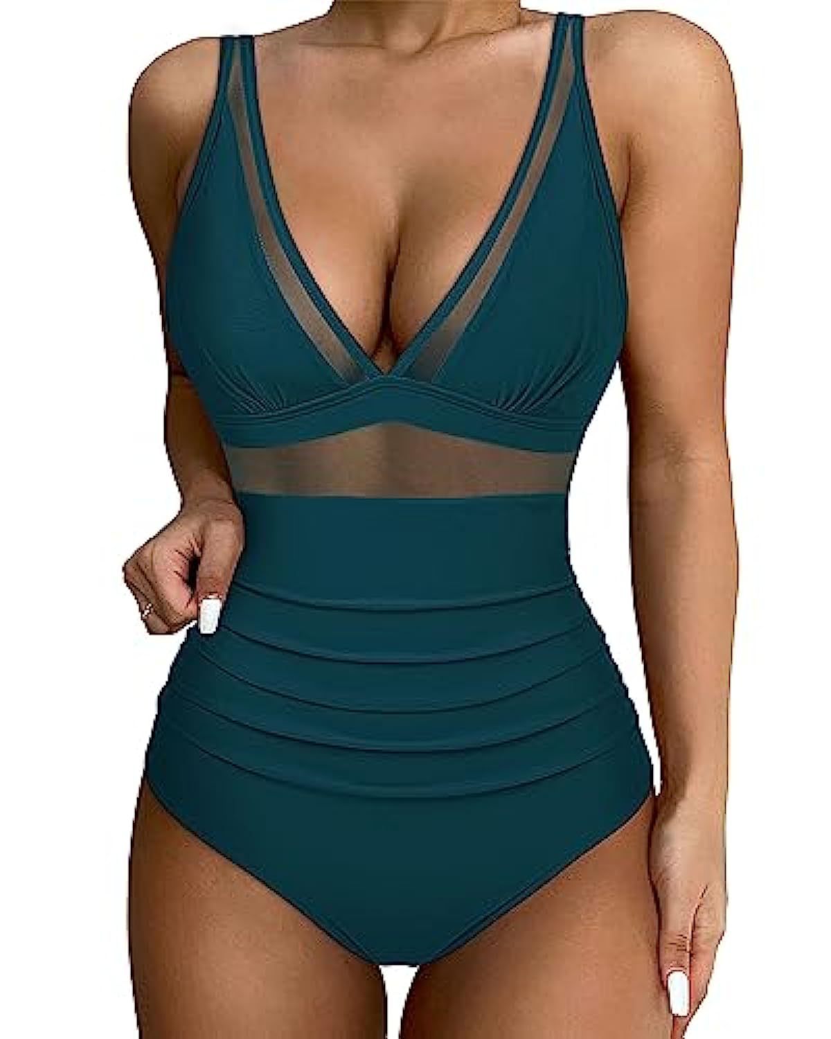 Eva - Elegante Badpak Dames met Diepe V-hals en Hoge Taille