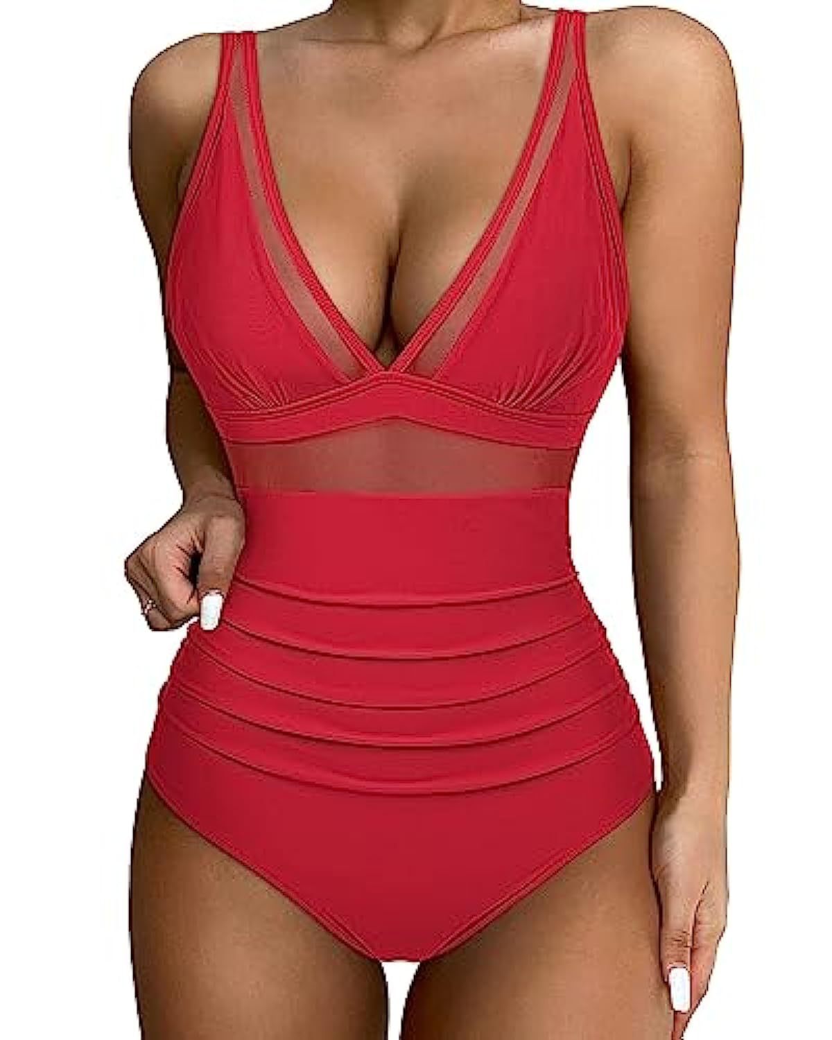 Eva - Elegante Badpak Dames met Diepe V-hals en Hoge Taille