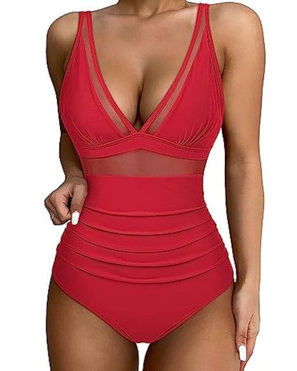 Eva - Elegante Badpak Dames met Diepe V-hals en Hoge Taille