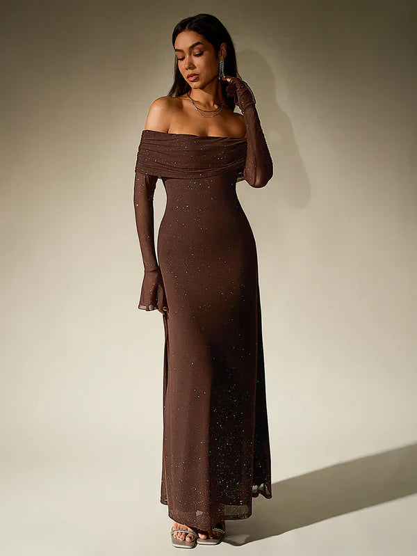 Eva - Elegante Bruiloft Gastenjurk Dames Off-Shoulder met Lange Mouwen