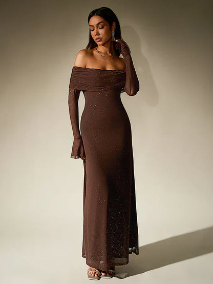 Eva - Elegante Bruiloft Gastenjurk Dames Off-Shoulder met Lange Mouwen