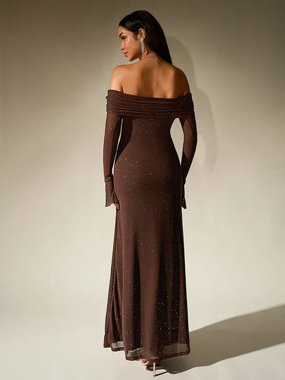 Eva - Elegante Bruiloft Gastenjurk Dames Off-Shoulder met Lange Mouwen
