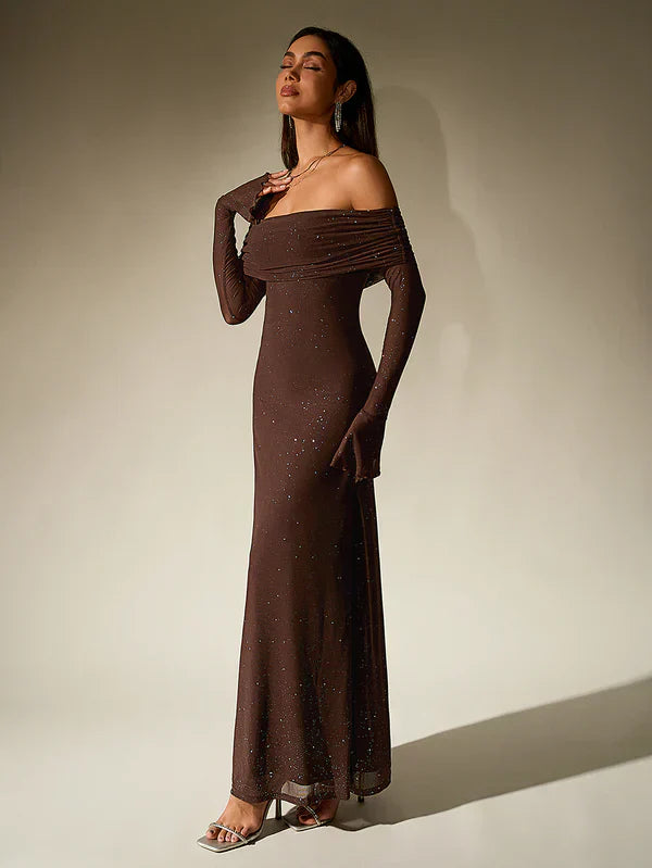 Eva - Elegante Bruiloft Gastenjurk Dames Off-Shoulder met Lange Mouwen