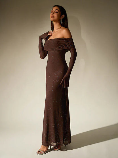 Eva - Elegante Bruiloft Gastenjurk Dames Off-Shoulder met Lange Mouwen