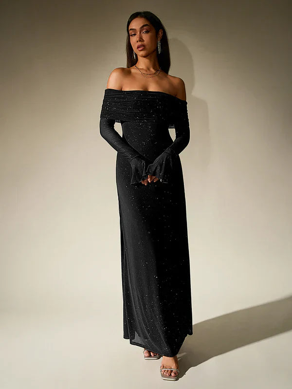 Eva - Elegante Bruiloft Gastenjurk Dames Off-Shoulder met Lange Mouwen