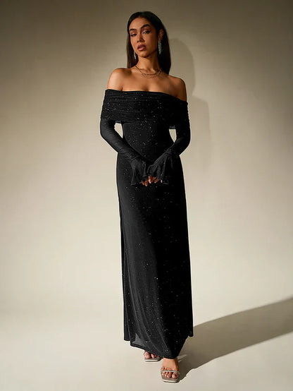 Eva - Elegante Bruiloft Gastenjurk Dames Off-Shoulder met Lange Mouwen