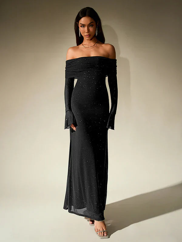 Eva - Elegante Bruiloft Gastenjurk Dames Off-Shoulder met Lange Mouwen