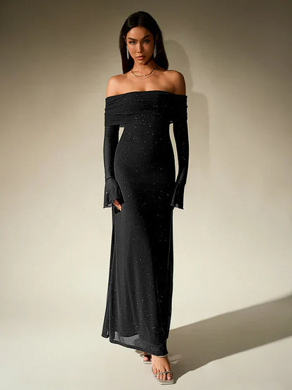 Eva - Elegante Bruiloft Gastenjurk Dames Off-Shoulder met Lange Mouwen