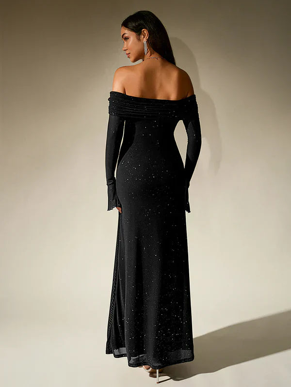 Eva - Elegante Bruiloft Gastenjurk Dames Off-Shoulder met Lange Mouwen