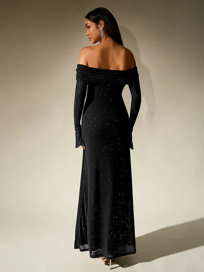 Eva - Elegante Bruiloft Gastenjurk Dames Off-Shoulder met Lange Mouwen