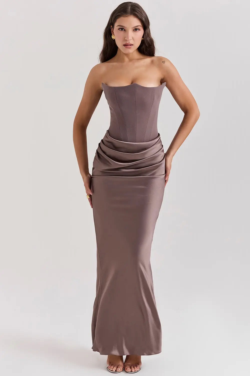 Eva - Elegante Bruiloft Gastenjurk Dames Strapless Corset met Geplooide Maxi Rok