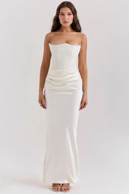 Eva - Elegante Bruiloft Gastenjurk Dames Strapless Corset met Geplooide Maxi Rok
