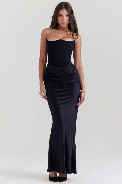 Eva - Elegante Bruiloft Gastenjurk Dames Strapless Corset met Geplooide Maxi Rok