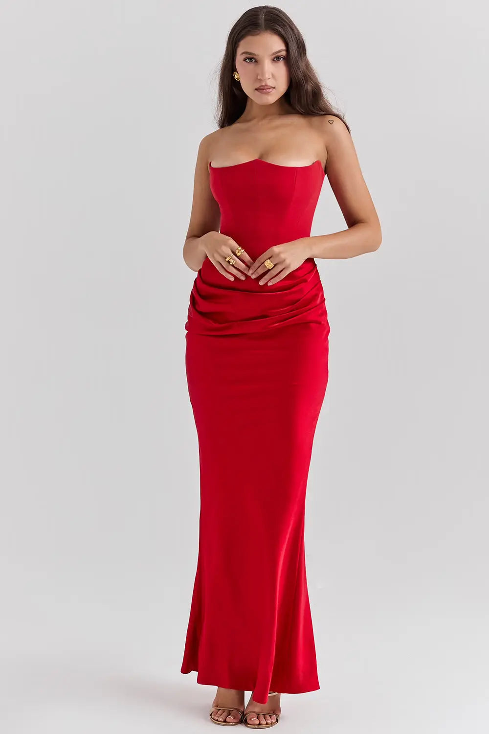 Eva - Elegante Bruiloft Gastenjurk Dames Strapless Corset met Geplooide Maxi Rok