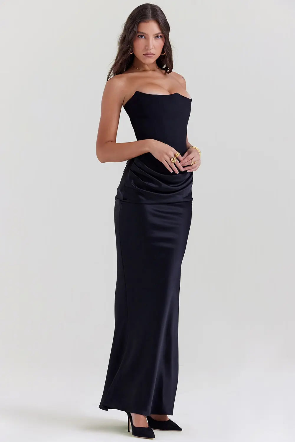 Eva - Elegante Bruiloft Gastenjurk Dames Strapless Corset met Geplooide Maxi Rok