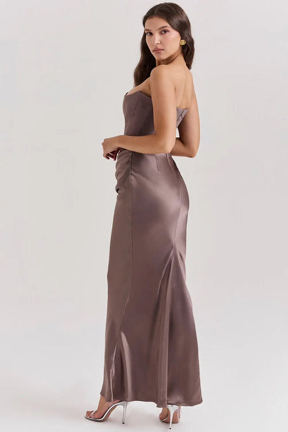 Eva - Elegante Bruiloft Gastenjurk Dames Strapless Corset met Geplooide Maxi Rok