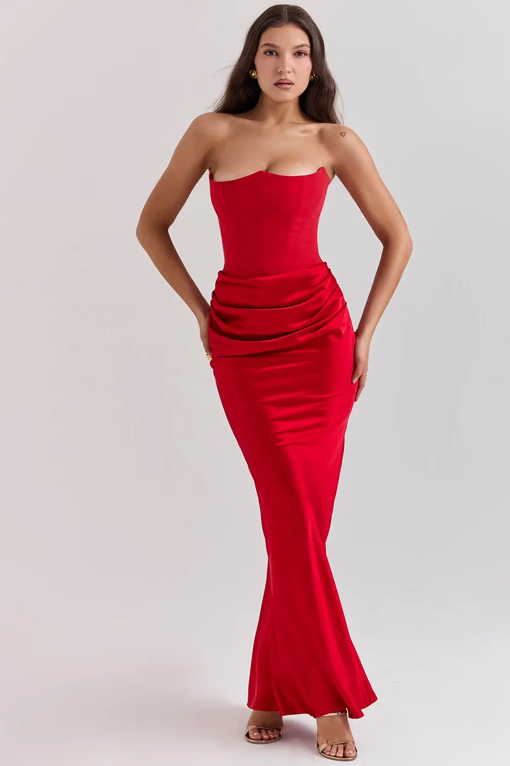 Eva - Elegante Bruiloft Gastenjurk Dames Strapless Corset met Geplooide Maxi Rok