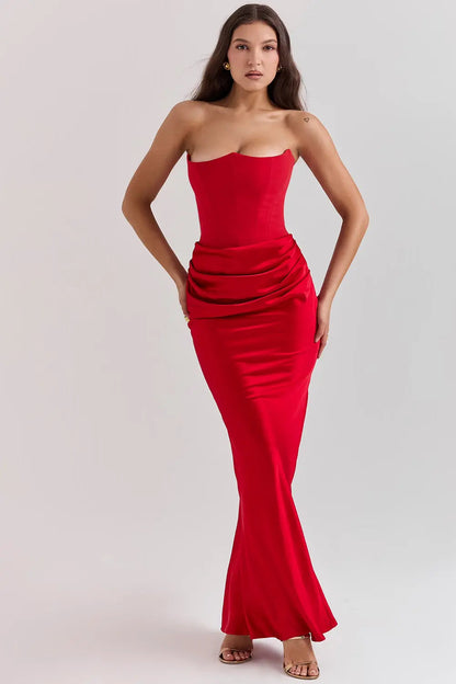 Eva - Elegante Bruiloft Gastenjurk Dames Strapless Corset met Geplooide Maxi Rok