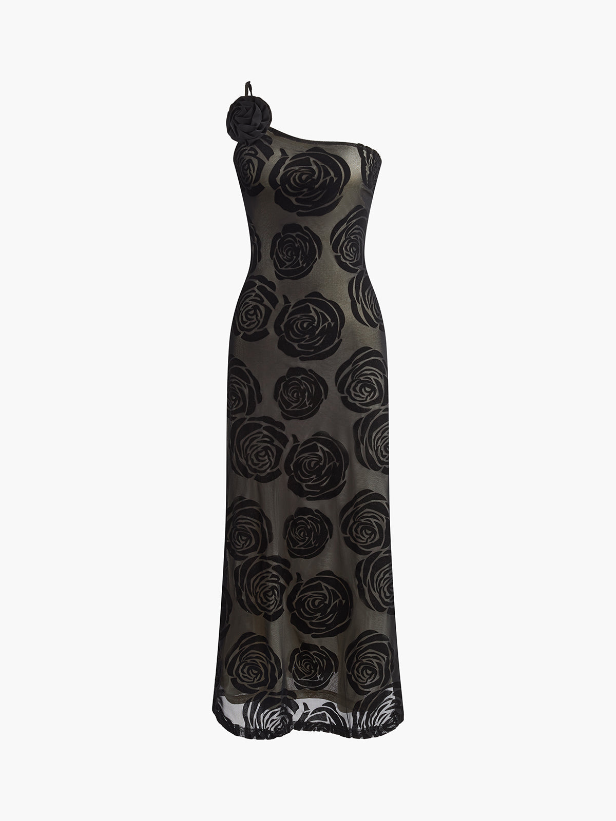 Eva - Elegante Bruiloft Gastenjurk Dames met One Shoulder en Rozenprint