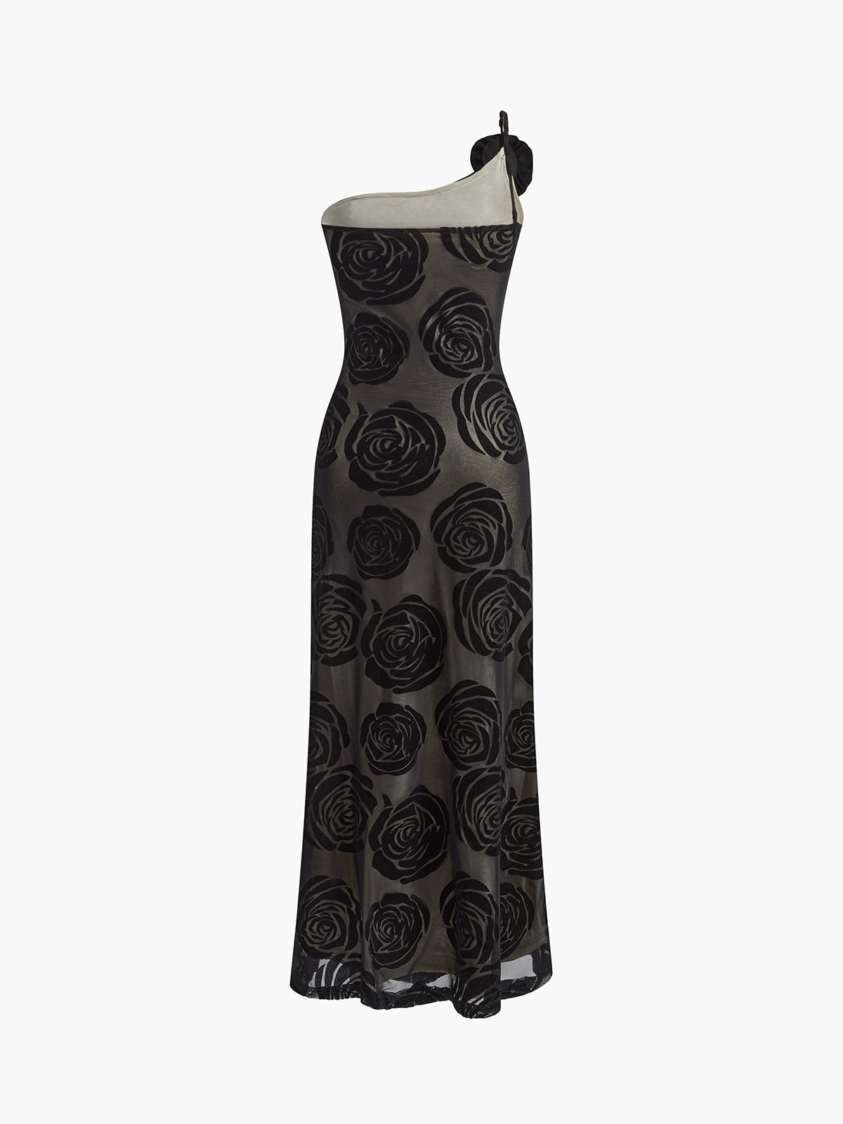 Eva - Elegante Bruiloft Gastenjurk Dames met One Shoulder en Rozenprint