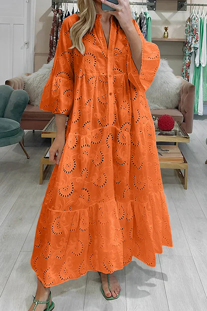Eva - Feestelijke Zomerjurk Dames met V-hals en Broderie Borduurwerk