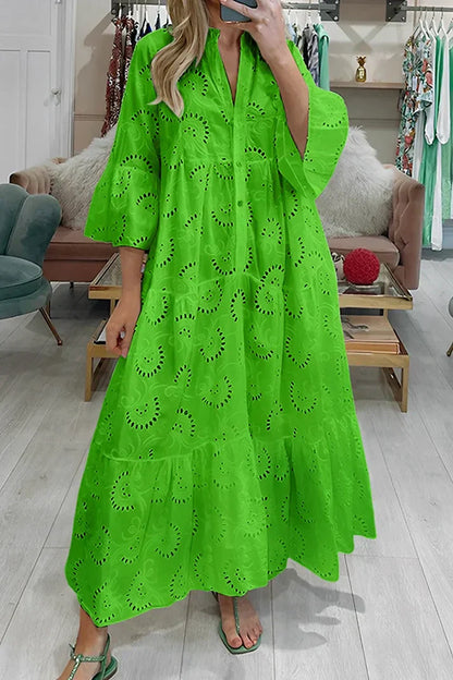 Eva - Feestelijke Zomerjurk Dames met V-hals en Broderie Borduurwerk