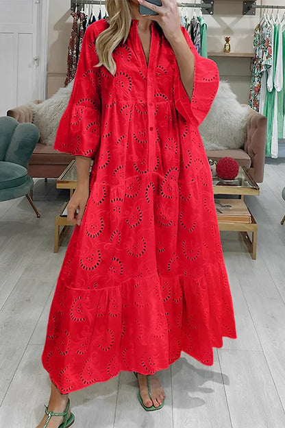 Eva - Feestelijke Zomerjurk Dames met V-hals en Broderie Borduurwerk